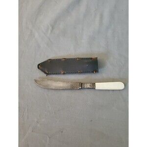 ANTIQUE 1866? MERIDEN CUTLERY FRUIT KNIVE MOP HANDLES STERLING SILVER BANDS